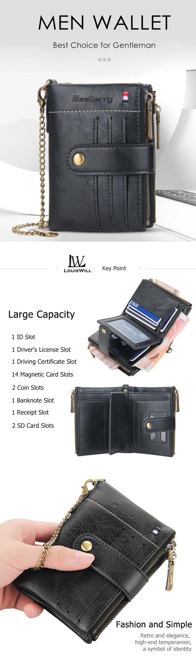 Product Introduction of LouisWill Men Wallets Bags Business Wallets PU Clutch Zipper Wallets  Fashion PU leather Short Wallet Travel Purses Handbag Coin Pouch ID Credit Cards Holders Wallet for Men 2