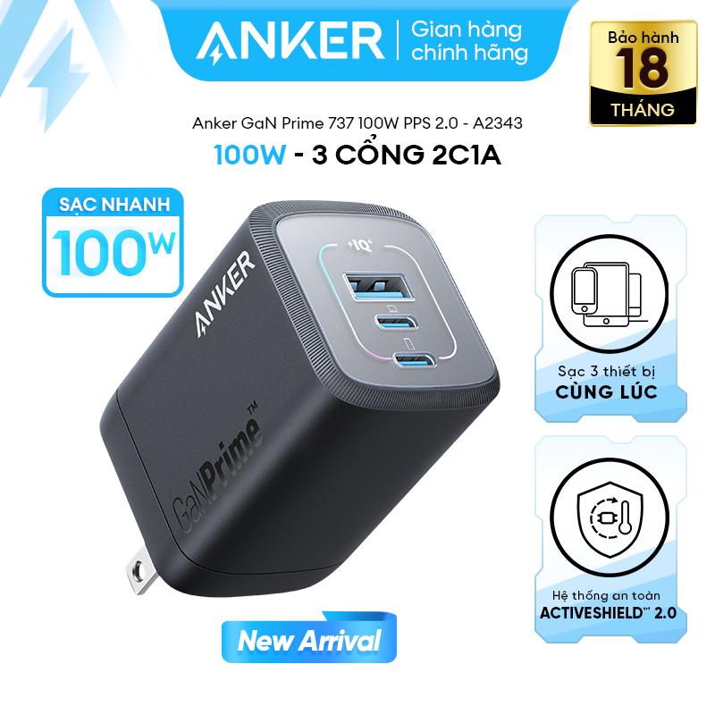 [Củ 100W] Củ sạc nhanh Anker 737 GaN Prime 100W - 3 cổng 2C1A sạc 3 thiết bị cùng lúc - Hỗ trợ PPS, PD, PowerIQ 4.0 - A2343