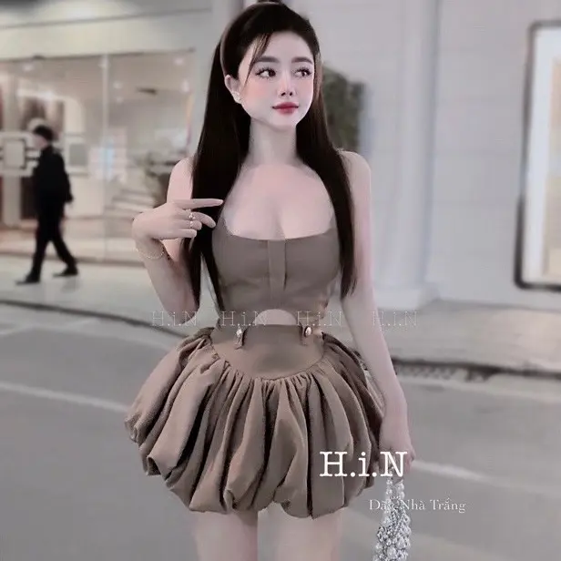 Set Quần Bí Phồng,phối áo dây mút ngực,khoét eo cos nút khoe dáng.form chuẩn..chất cotton lạnh...Size 40-54kg Green Casual Dresses giặt bằng nước lạnh 【 đá quý 】 đen 5