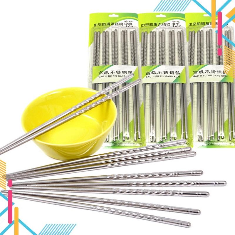 Combo 4 Vỉ Đũa INOX 304 (Tổng 20 Đôi) Chống Trượt, Đũa Tròn Sáng Bóng, Đũa Xoắn Chống Mốc