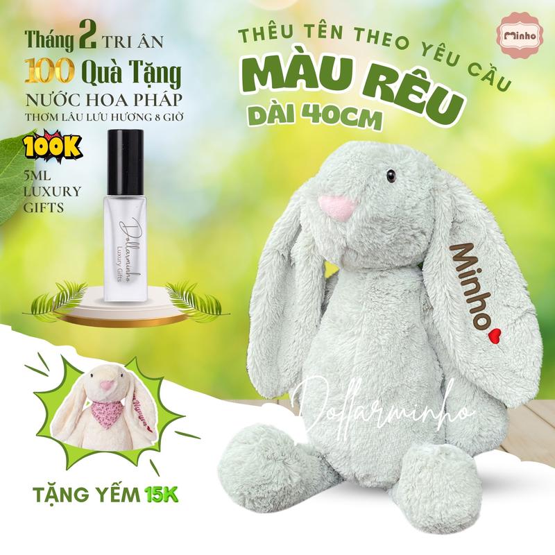 (Tặng Nước Hoa Pháp) Thỏ Bông Bunny Thêu Tên Theo Yêu Cầu, Gấu Bông Mềm Dành Cho Bé Và Người Thương