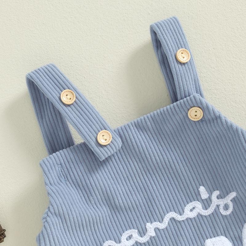 Product Introduction of Baby Boy Corduroy Romper Letter Embroidery Sleeves Square Neck Overalls Jumpsuit for Spring Fall 36