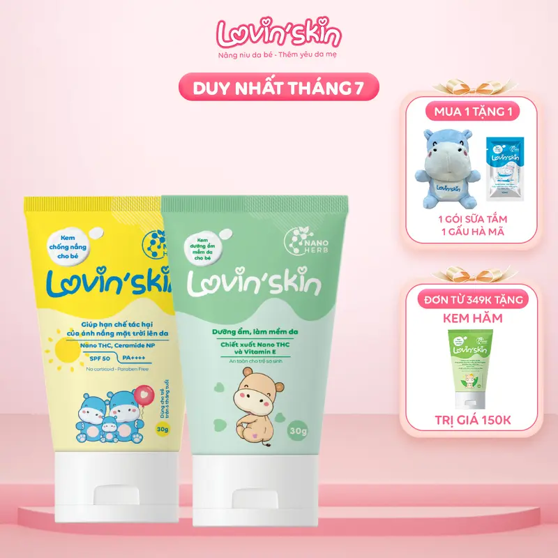 Combo Kem Chống Nắng và Kem Dưỡng Ẩm mềm da cho bé LOVIN'SKIN 0