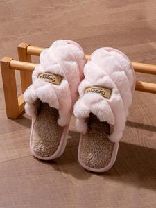 Women's Minimalist Letter Label Design Slippers, Casual Soft Comfortable Home Slippers for Women, Warm Slippers for Indoor & Outdoor Use for Fall & Winter