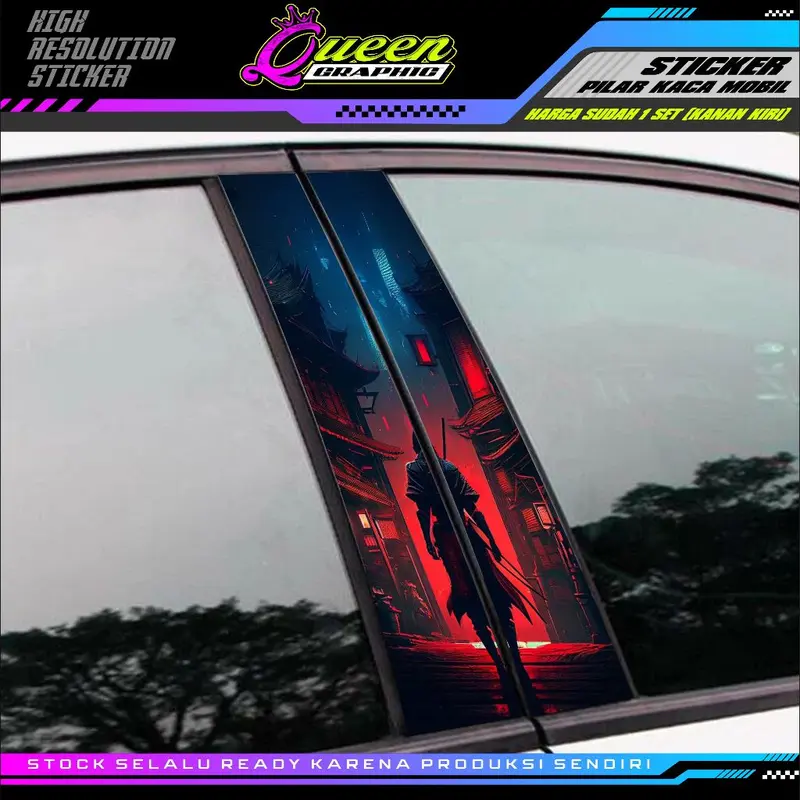 Sticker Pilar Kaca Mobil Universal Motif NINJA 1 Set Kanan Kiri - RON Design 0