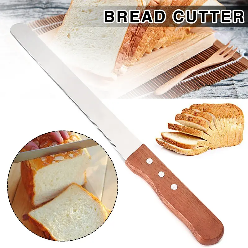 Stainless Steel Bread Knife Cake Slicing Knife Bread Slicer Toast Slicing Knives Wooden Handle Bread Slicer Kitchen Tools