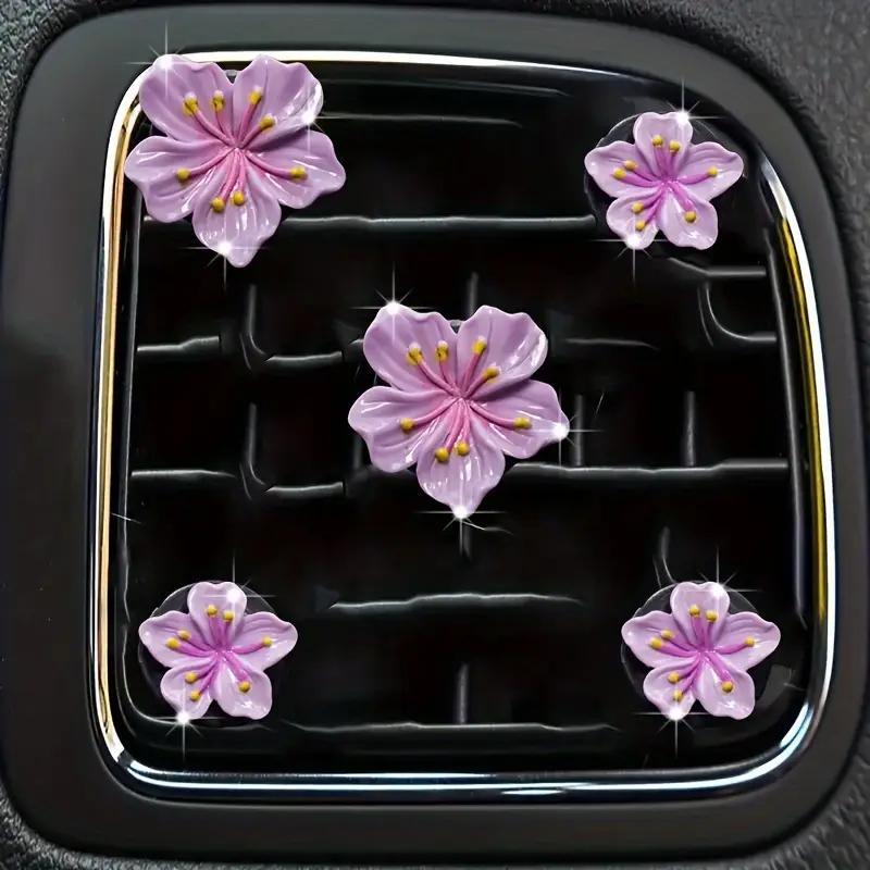Product Introduction of Cute Flower Design Car Air Freshener Clip, 5pcs/set Car Air Outlet Decoration, Car Interior Decoration Accessories for Women & Girls 4