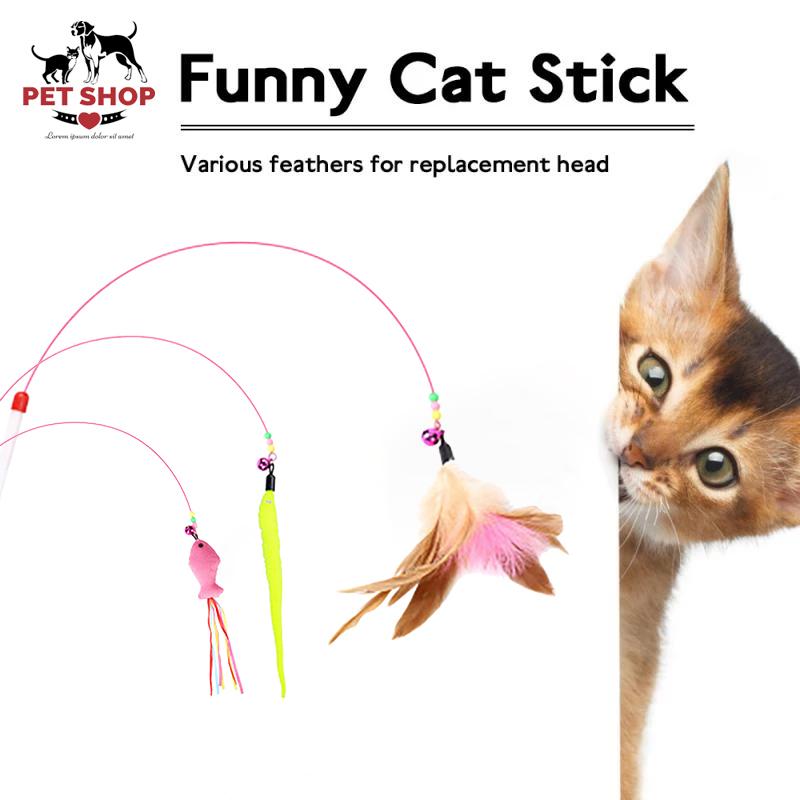 【Giao Hàng Hoả Tốc 】Đồ chơi cần câu mèo gắn lông vũ, đồ chơi que ngộ nghĩnh cho mèo, gậy mèo