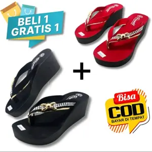 promo beli 1 gratis 1 sandal wanita wedges jepit swualow lis permata terbaru Wedge Sandal Tanpa Hak Sendal