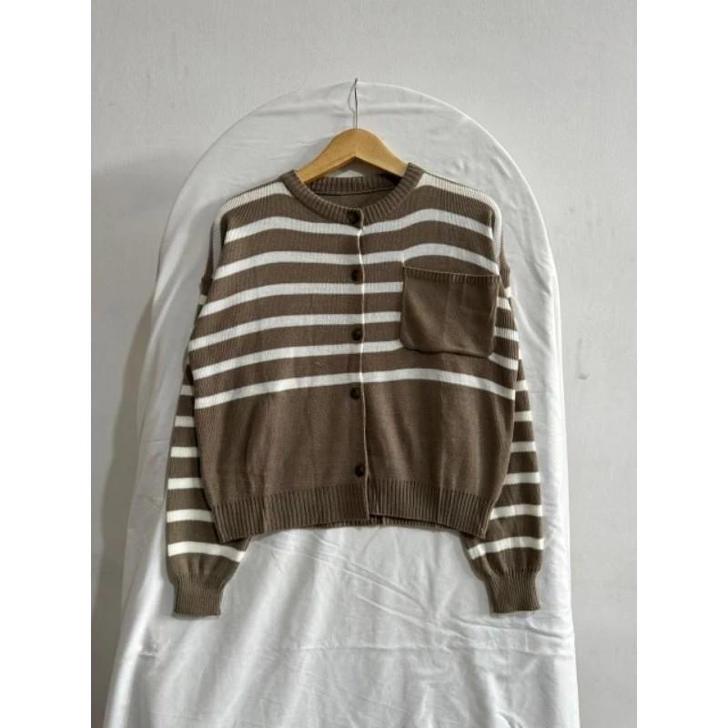 Product Introduction of Cardigan Rajut Wanita Flora Full Kancing Motif Salur Setrip Blaster Baju Atasan Garis Kerah Nyaman Knitwear Panjang 3