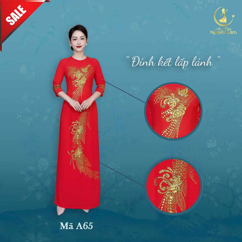 A65 ĐỎ - ÁO DÀI LỤA ĐÍNH HOA VẼ THỦ CÔNG LẤP LÁNH [CO GIÃN NHẸ, THẤM HÚT] Nữ Women Dress 1