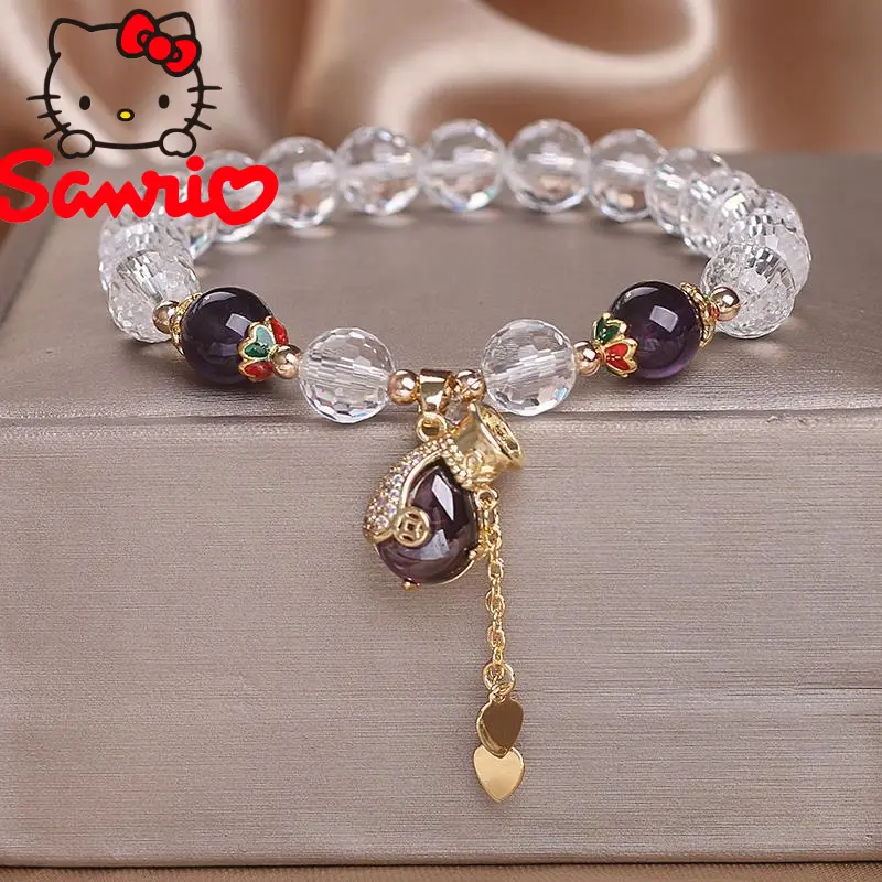 [Sanrio] Pure Faceted White Crystal Bracelet for Women, Ins Niche Design, Lucky Money Bag Pendant Bracelet, Best Friend Gift Bracelet