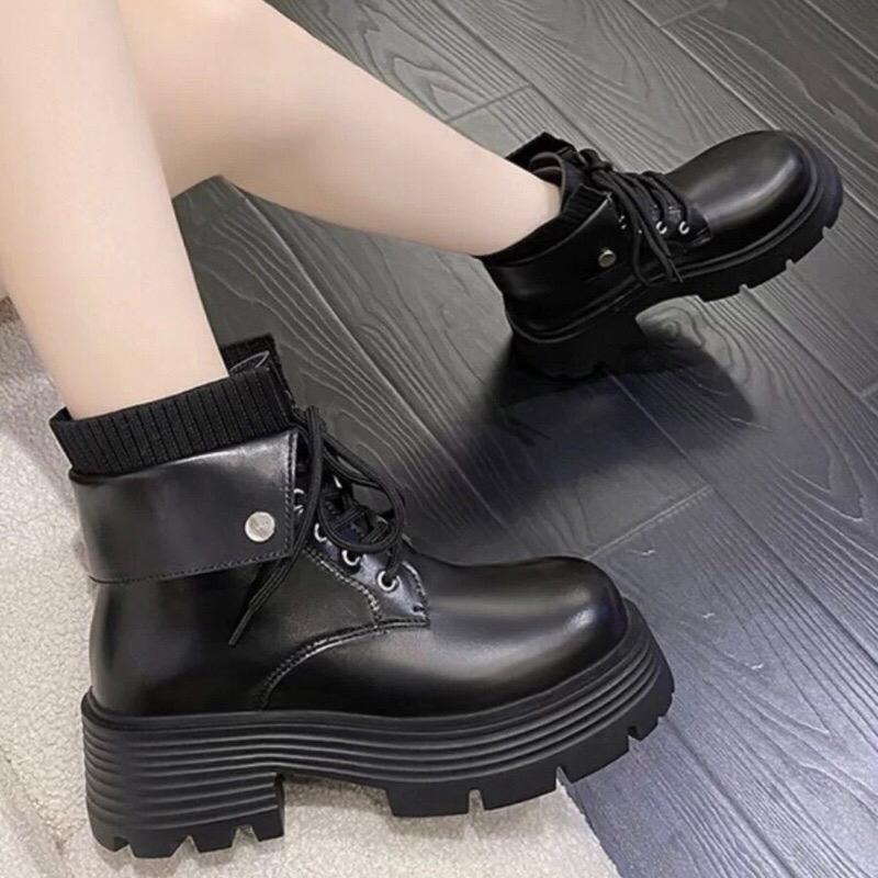 Bốt cổ chun 2 lớp đế dày chất da mềm mại hàng QC thời trang cao cấp Boot Nữ Cao Su Len Shoes GiàY Đế Cao