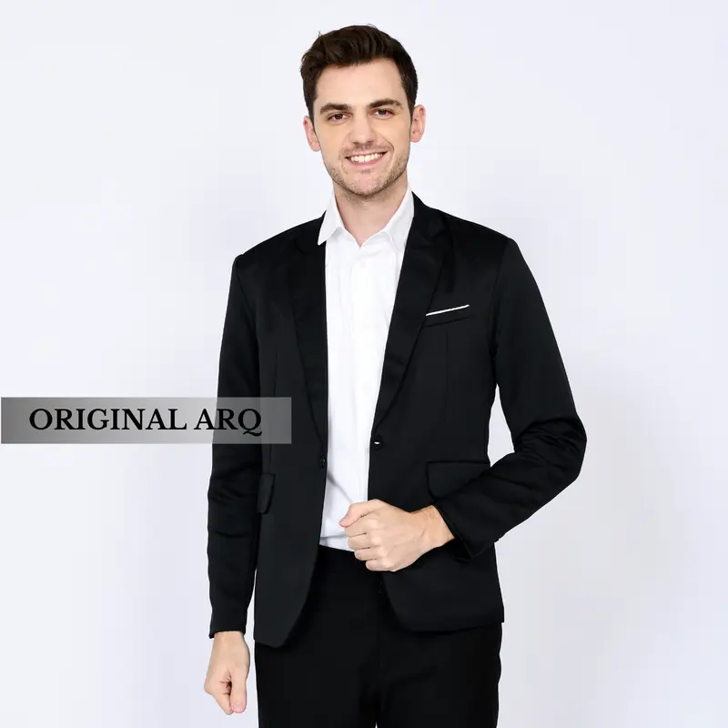 Jas Blazer Slimfit Pria Dewasa Korea Style Bahan Tebal Premium Hitam List  Coklat Size M (50-60 Kg)