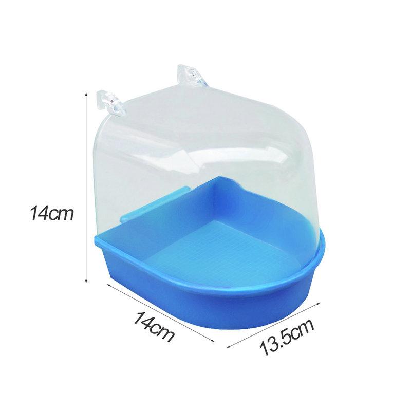 Product Introduction of Bird Bathtub Shower Box  Plastic Case Water Bath Tub for Pet Bird Bowl Parrots Parakeet Hanging Birdbath Cage accessories 6