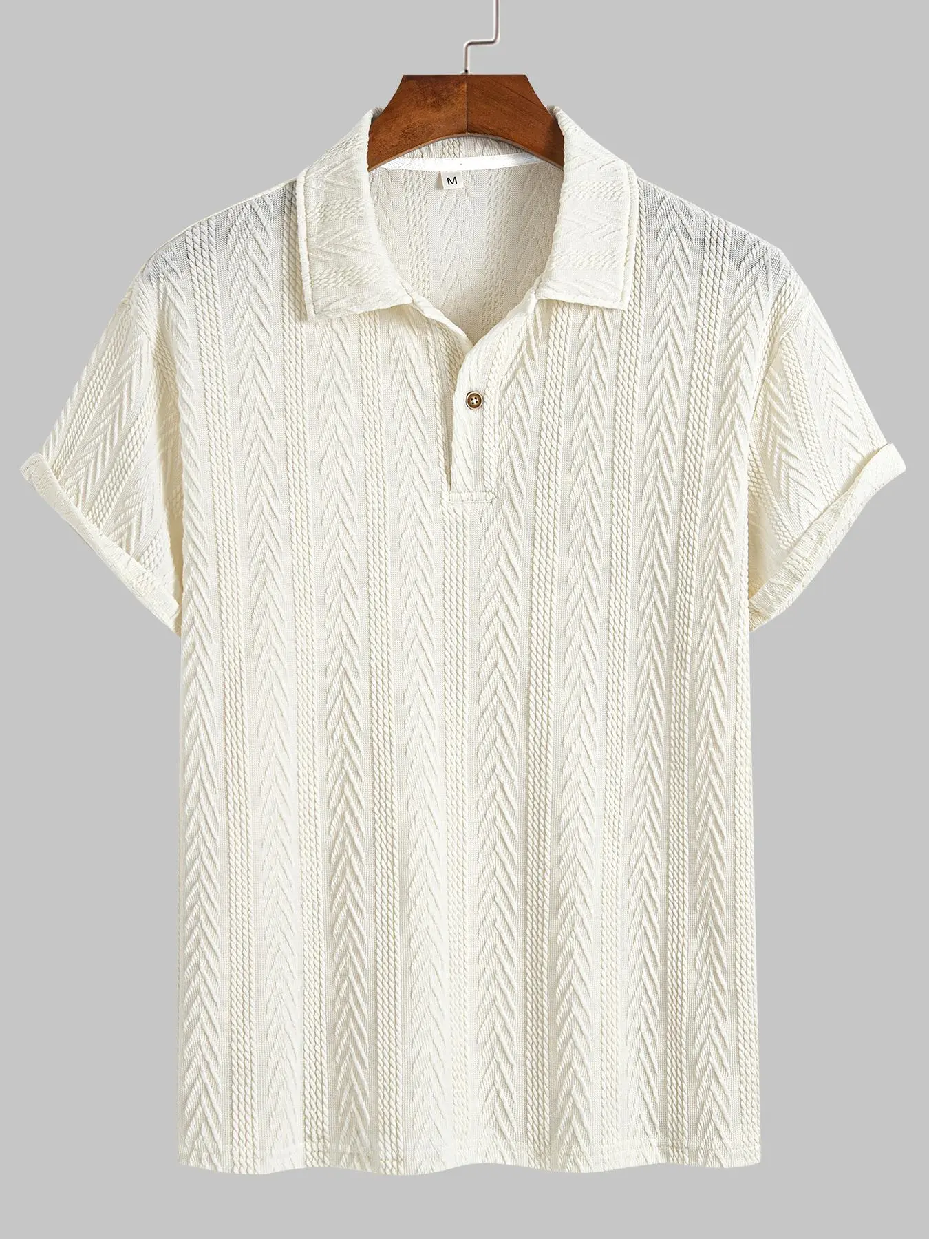 Men's Regular Fit Plain Textured Polo Shirt, Casual Short Sleeve Button Front Top for Summer, Menswear for Daily Wear, Vacation Clothes, Summer Clothes