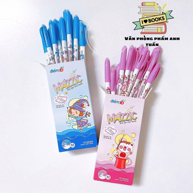 Combo 20 Bút Gel xóa được Bút mực nước ngòi 0.5mm, viết trơn mượt có gôm trên nắp