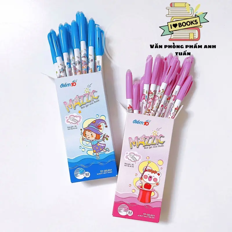 Combo 20 Bút Gel xóa được TL Điểm 10 - Bút mực nước ngòi 0.5mm, viết trơn mượt có gôm trên nắp