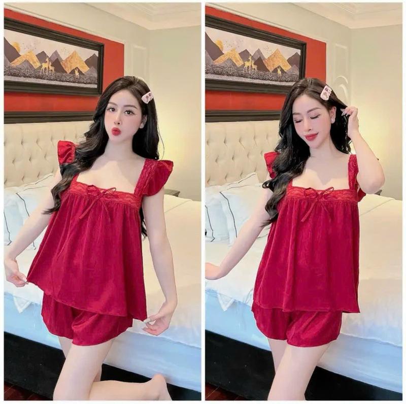 SET ĐỒ NGỦ NỮ CÁNH TIÊN PHỐI REN SEXY QUYẾN RŨ, ĐỒ NGỦ NỮ CHẤT PHI BÓNG MỀM MÁT FREESIZE DƯỚI 60kg ĐBKN0 5