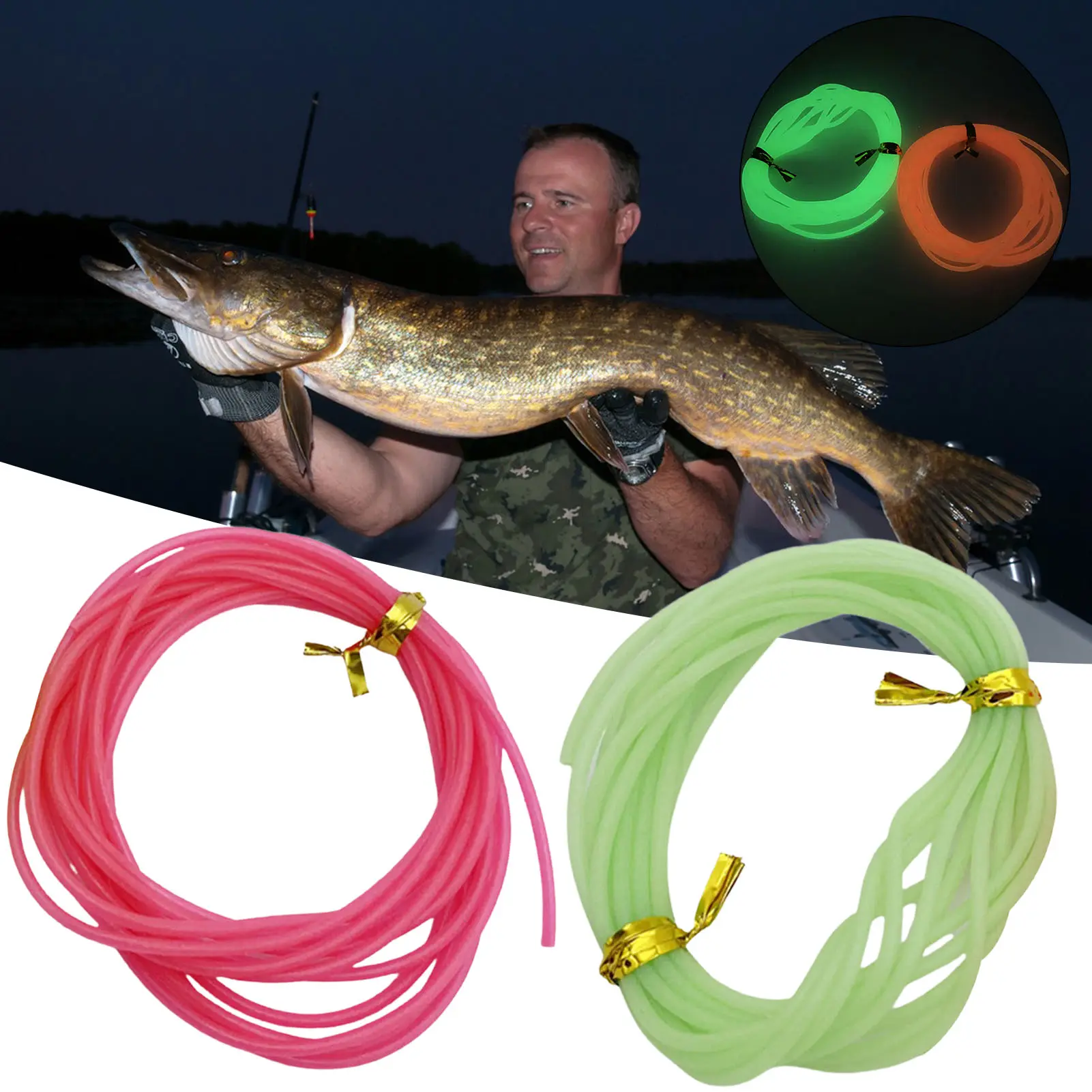2m Fishing Luminous Tube Flexible Wear-resistant Glow in Dark Anti Knot Multi-use Fishing Green/Pink Night Fishing Soft Silicone Tube Fishing Accessories