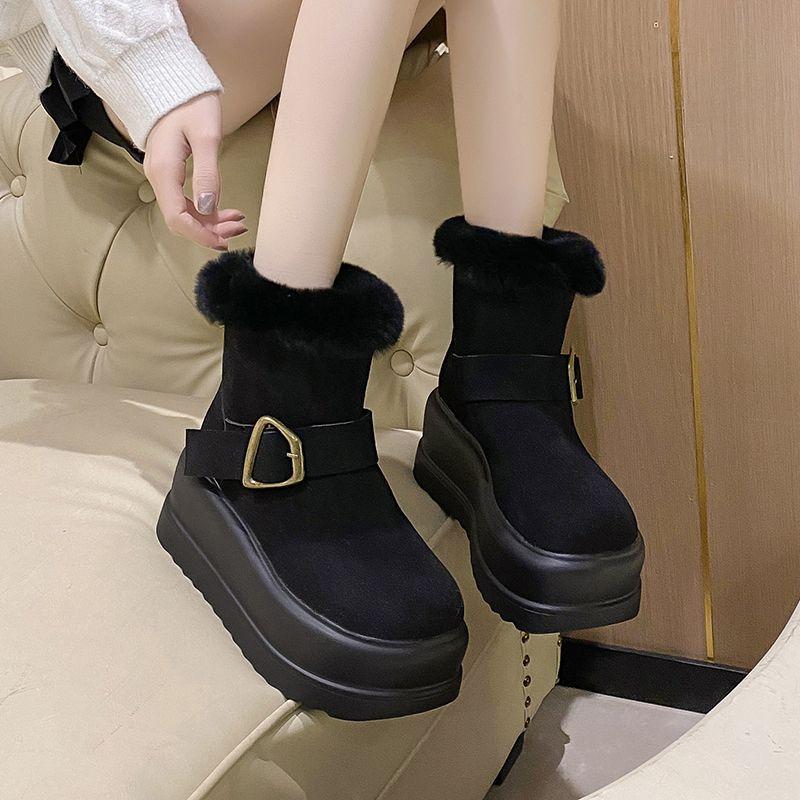Product Introduction of Platform Height Increasing Snow Boots for Women Versatile Fashion 2023 Winter New Style Chunky Short Boots Cotton Shoes Mid-Calf Boots Trendy Pedal 14
