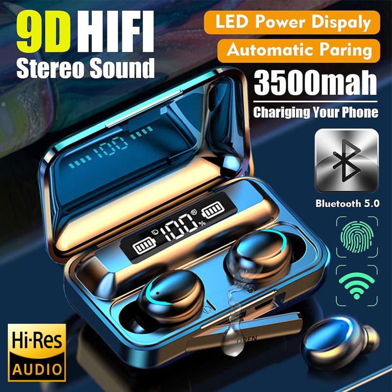 12.12 Hot Selling Upgrade Baru F9-5/M10 TWS Dan Powerbank Tampilan LED TWS Headset Bluetooth with Mic Sentuh Olahraga Tahan Air Henset Bloetooth HiFi Stereo Wireless Earphone Bluetooth 0
