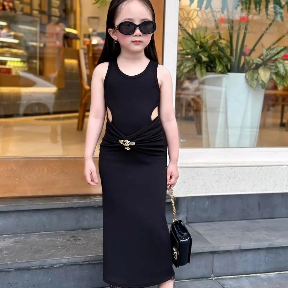 Váy cho bé Gái nhún eo hoạ tiết cực xinh cho bé Gái chất liệu vải Zip Hàn co giãn đủ size 8-35kg (Váy Đen)