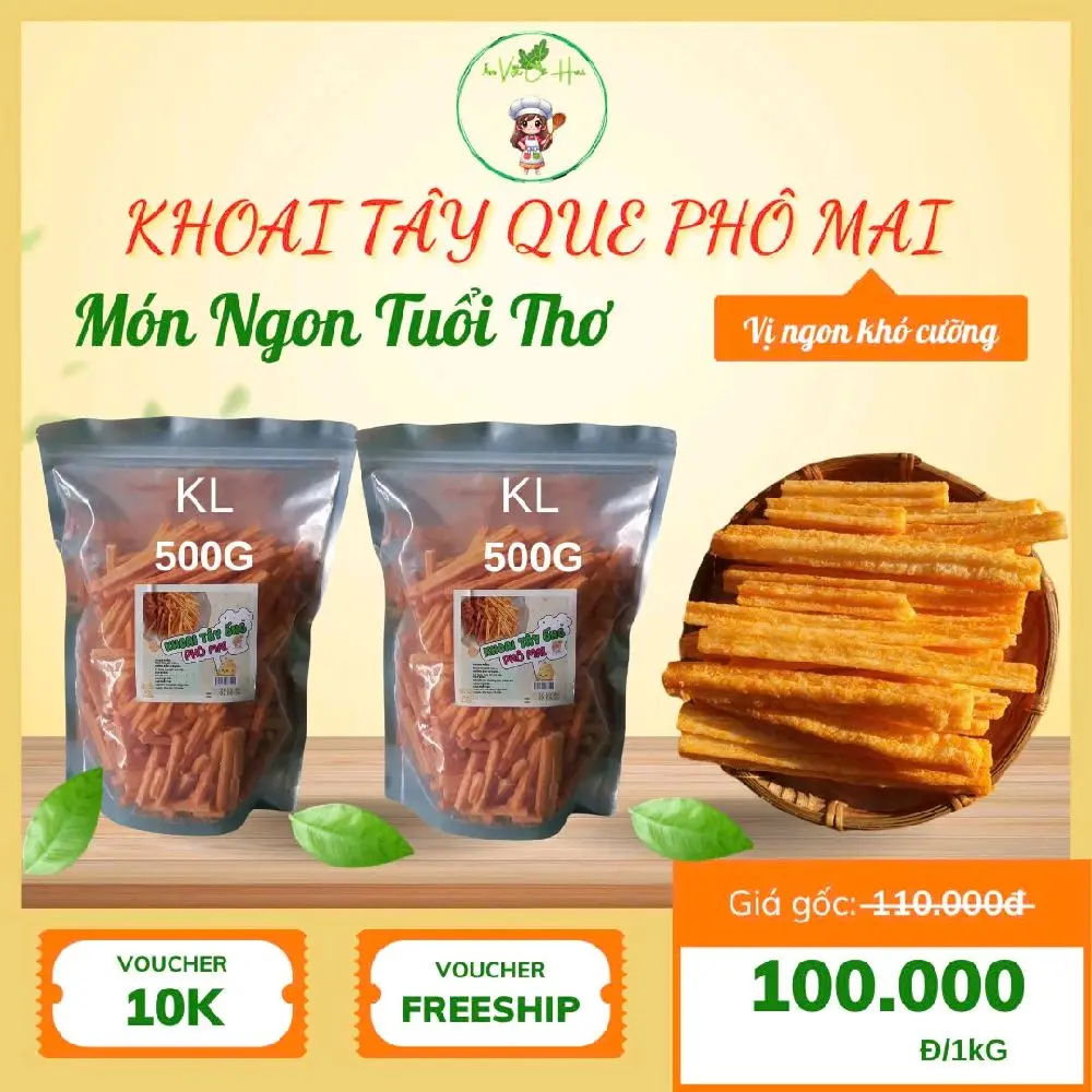 Combo 2 Túi Zip 1KG Khoai Tây Ống Lắc Bột Phô Mai Hương Vị Thơm Ngon -Snack Ăn Vặt Cô Hai