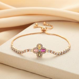 Gelang Semanggi Empat Daun, Zirkon Fesyen, Untuk Wanita, Gaya Mewah Mudah, Rasa Tinggi, Serba guna, Indah dan Kreatif, Barang Kemas Berwarna-warni Perak Permata Bangles Bracelets