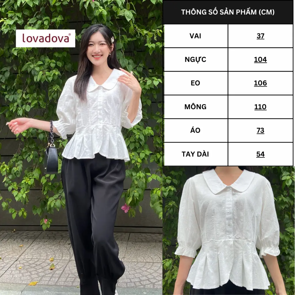 Áo sơ mi màu kem cổ thủy thủ vải linen Lovadova FB09C001