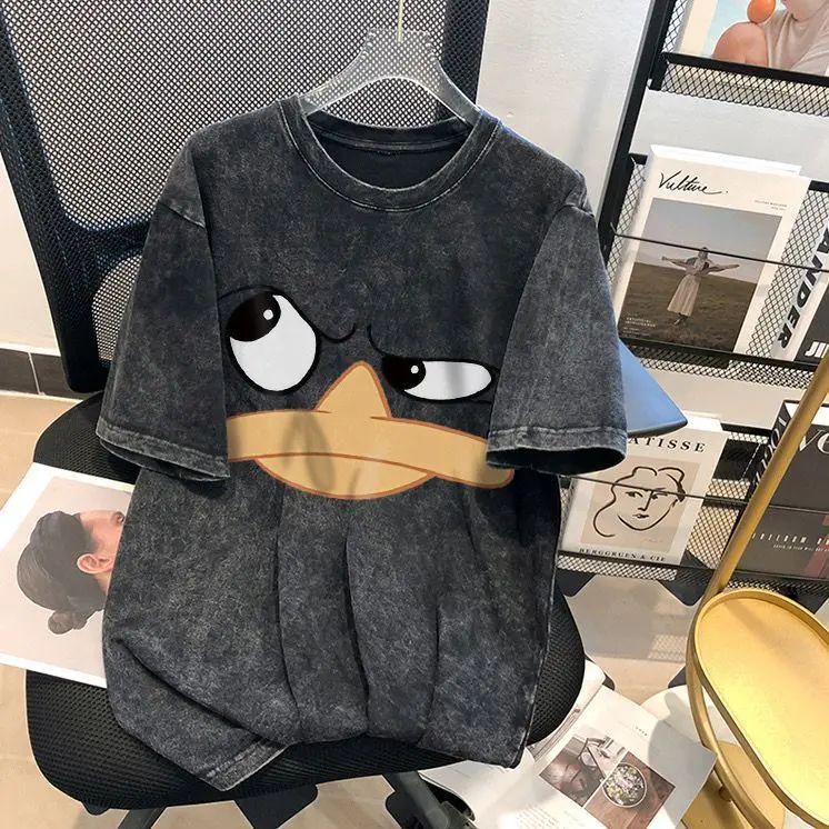 [9909 People Collection] American Retro Washed Distressed Short-Sleeved T-shirt Baby Boy and Girl Summer New Loose Trendy Versatile Bottoming Top National Fashion