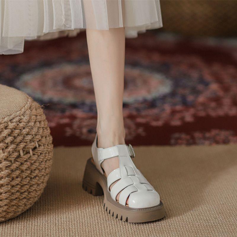 Xăng Đan Kín Ngón Cho Nữ, giày Thực Vật Có Lỗ, giày Cao Gót Chunky, Dệt La Mã, Mùa Hè, Năm Nay, Mới, Shoes, Thun stay giày giàybata warrior giày lv giàyjordan cổthấp, DéP