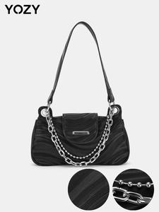 YOZY Women's Fashion Chain Decorated Flap Baguette Bag, Casual Versatile Shoulder Bag for Daily Used, Trendy All-match Commuter Bag