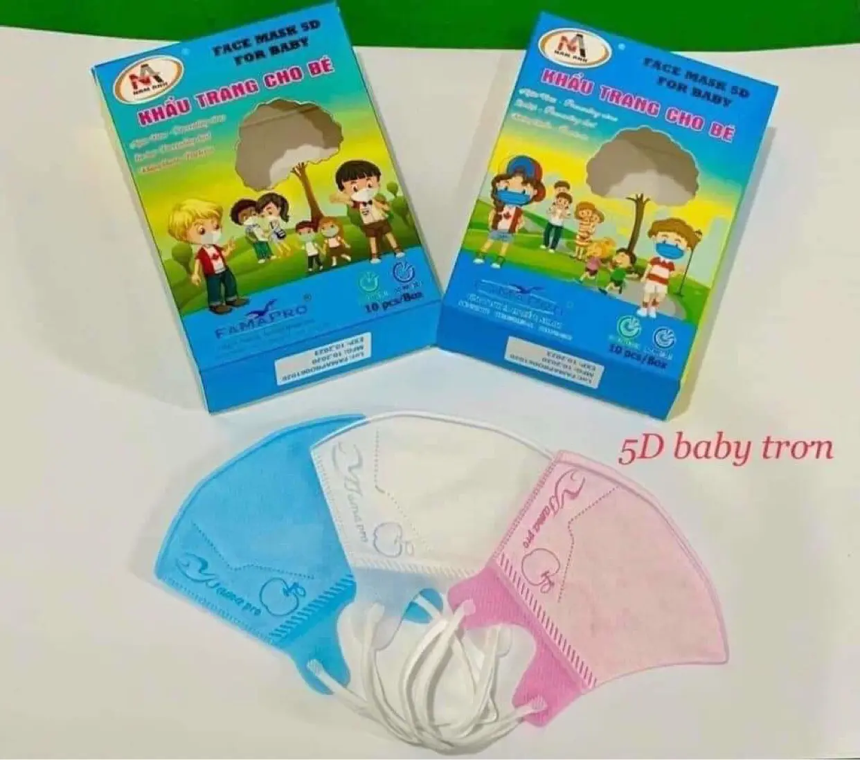 10 cái khẩu trang 5d Baby Famapro cho bé, khẩu trang cho bé 1-5 tuổi, nhiều màu lựa chọn Kem Cotton