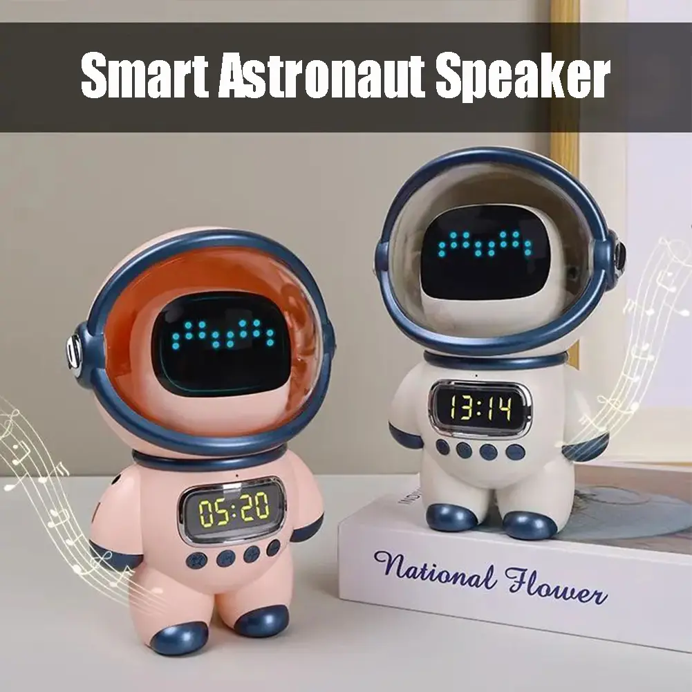Smart Astronaut Bluetooth-compatible Speaker Mini Sound Box Portable Stereo Ai Interactive Audio With Alarm Clock Creative Gift Cable Usb