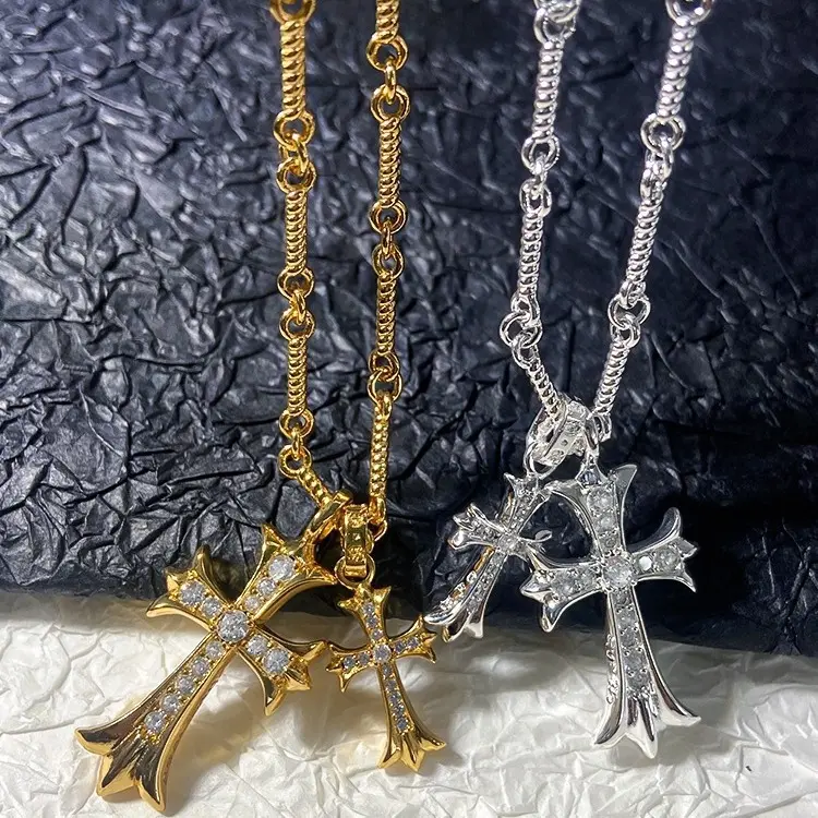 Vòng Cổ Chữ Thập, Thiết Kế Crook, Vòng Cổ Treo Đôi, Phong Cách Châu Âu Và Mỹ Xuyên Biên Giới, Thích Hợp Cho Các Cặp Đôi, Kim Cương Đầy Đủ, Mặt Dây Chuyền Đôi, Dành Cho Nam Và Nữ, Đồ Trang Trí Cổ Điển Women Chain Titan Jewelry Móc Chìa Khoá