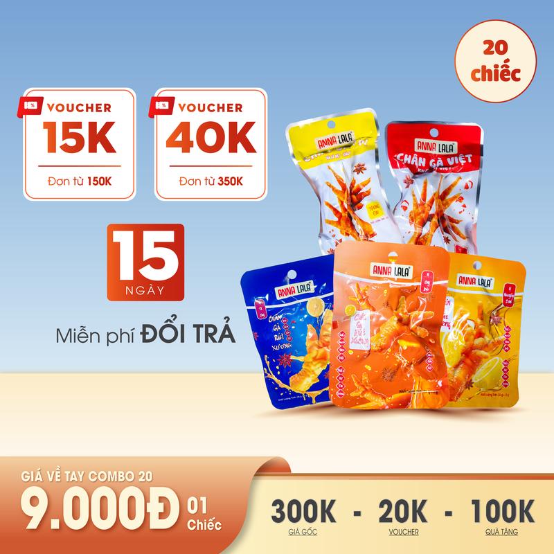 Combo 20 chiếc chân gà cay, không cay hương vị Việt, CHUA CAY thơm ngon Annalala chân gà rút xương
