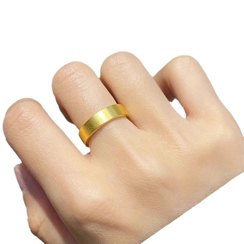 Ancient inheritance titanium steel plated 18K gold ring men and women classic plain ring couple ring non-fading index finger jewelry 4