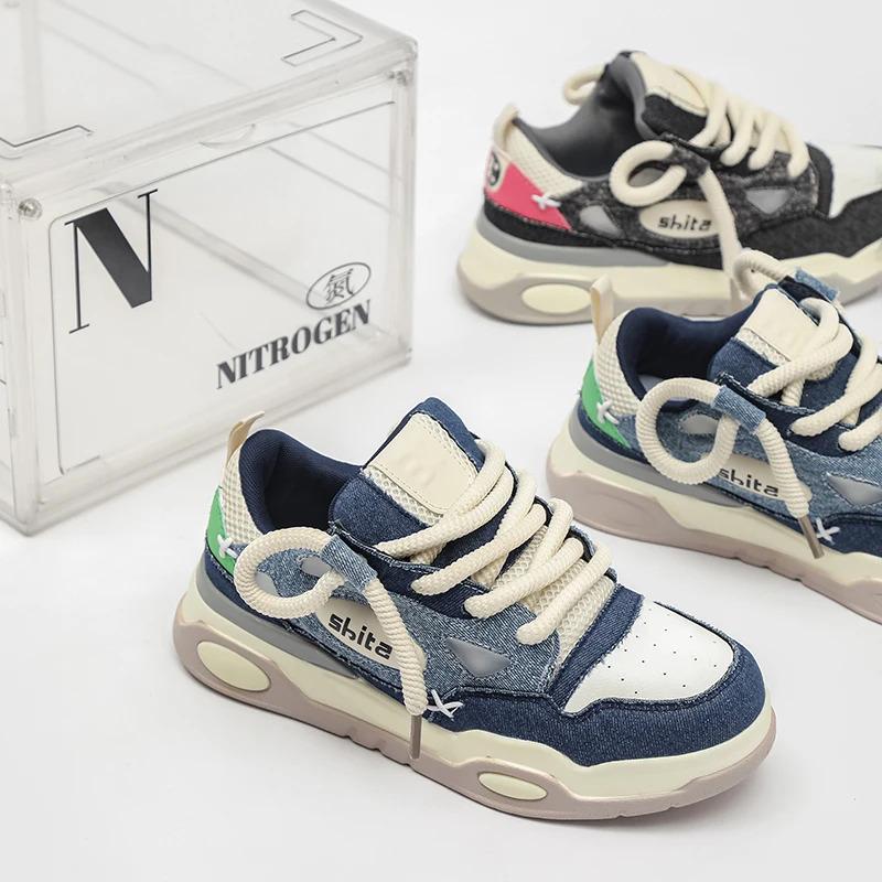 Lav MOQ Tilpass herremote Casual joggesko Kanin Denim Skinn Flate Skateboarding Løping Tursko for Herrer Guttesko_voghion.com