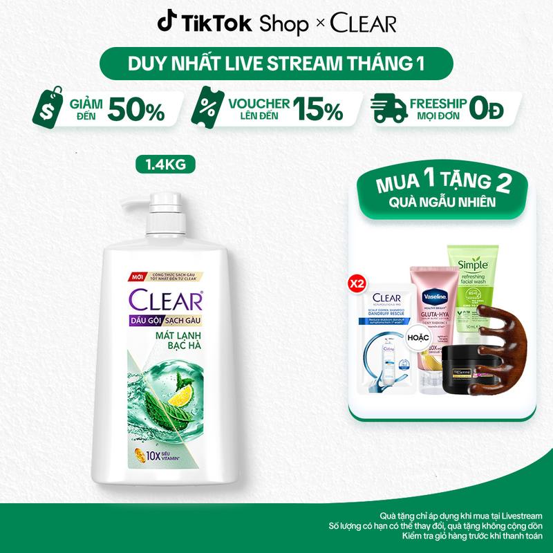 1 Dầu gội sạch gàu Clear Mát Lạnh Bạc Hà 1,4kg