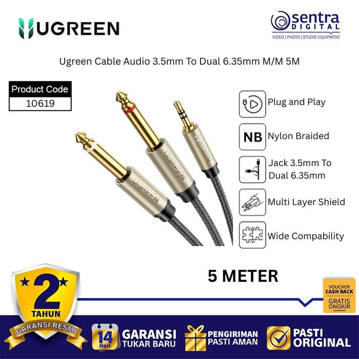 Gambar Ugreen Converter Cable Jack 3.5mm to Dual 6.35mm 5M Stereo Audio for Electronic Music Instruments dari Sentra Digital Kota Surabaya Tokopedia