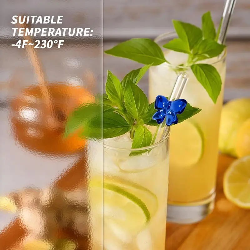 Reusable Glass Straws with Cleaning Brush, 4 Counts Bow Design Drinking Straws, Drinking Accessories for Smoothie, Juice, Ice Coffee and Cocktail 5