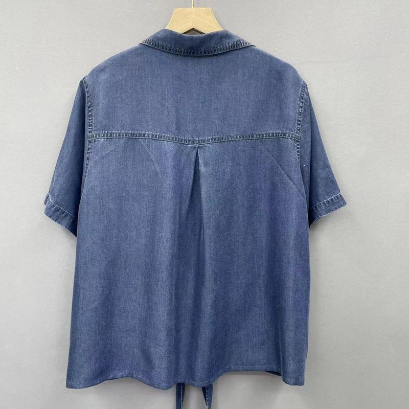Product Introduction of 2024 Summer Trendy Tencel Denim Shirt Casual Polo Collar Short Sleeve Niche Washed Breathable Denim Top for Women Womenswear Blouses 5