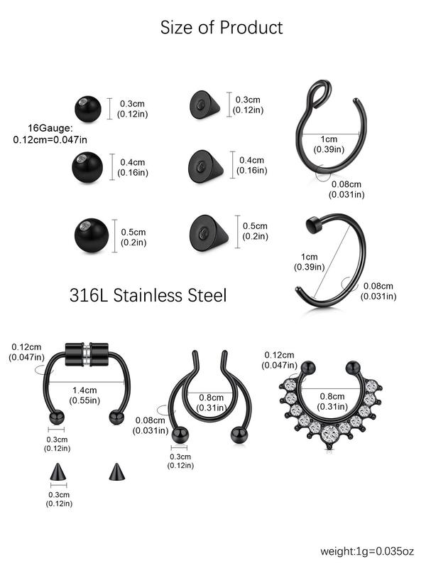 Fake Eyebrow Ring Fake Lip Labret Studs Replacement Balls Spike with  Sticker,  Non-piercing Body Jewelry, Fashion Accessories for Women & Men 5