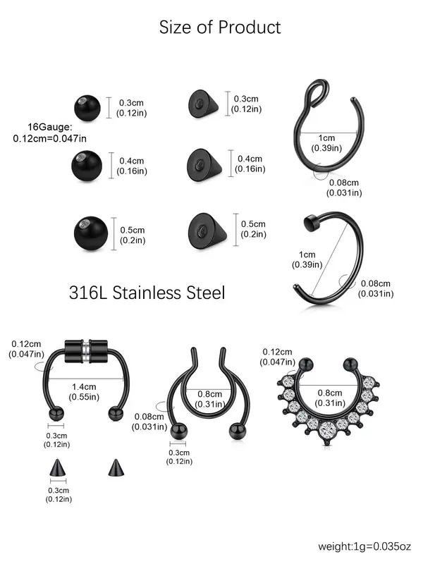 Fake Eyebrow Ring Fake Lip Labret Studs Replacement Balls Spike with  Sticker,  Non-piercing Body Jewelry, Fashion Accessories for Women & Men 5