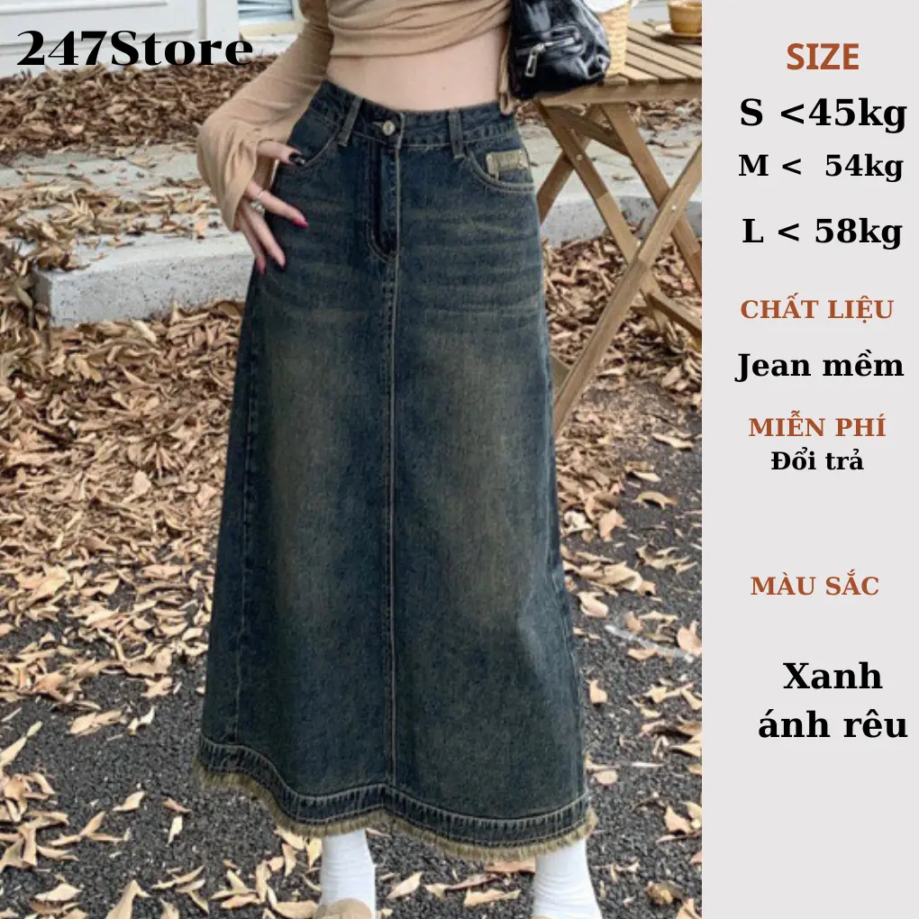 Chân váy jeans dáng dài rách xẻ tà sau phong cách trẻ trung - CVtuarua8330_P13K2 Nữ Women