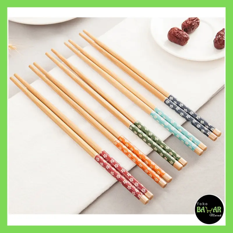 Sumpit Kayu Motif Bunga / Sumpit Kayu / Sumpit Kayu Bambu Motif Hiasan Bunga / Sumpit Makan Food Grade Plastik 0