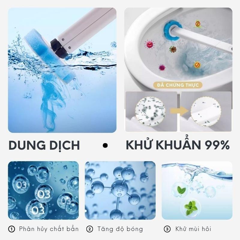 Chổi cọ toilet đóng mở tự động tích hợp miếng tẩy rửa, dụng cụ cọ rửa phòng vệ sinh siêu sạch thế hệ mới 6