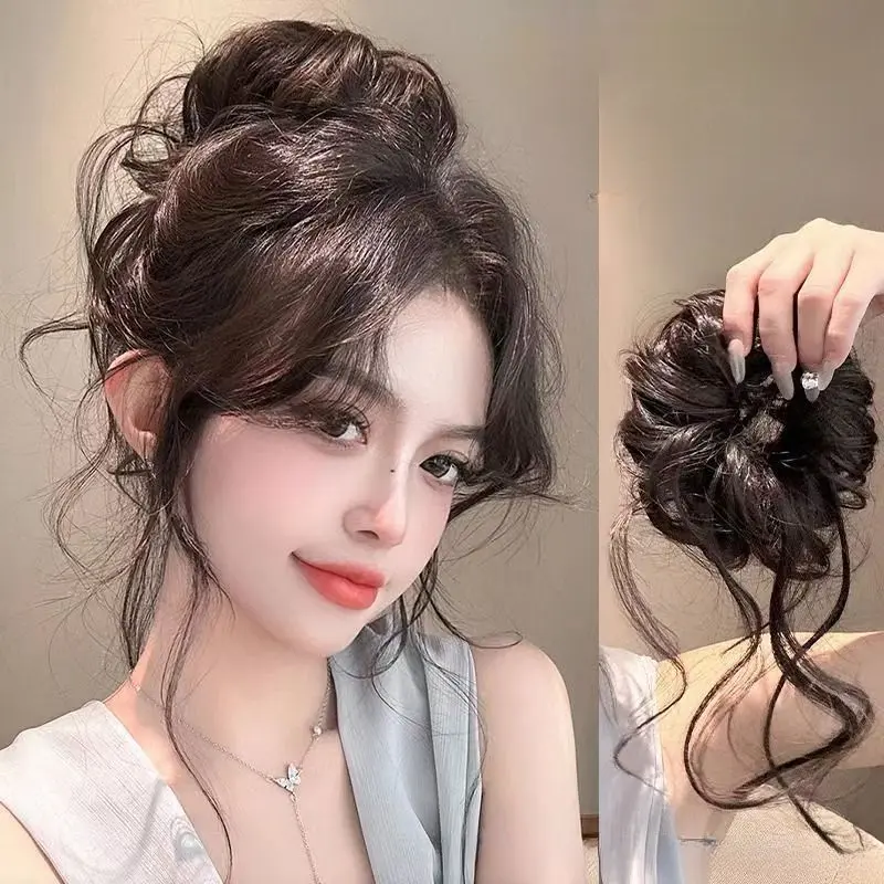 Tóc Giả Đầu Nụ Hoa, Dành Cho Nữ, Phong Cách Thanh Lịch, Đầu Maruko, Tóc Cuộn Bồng Bềnh Tự Nhiên, Phong Cách Cổ Trang, Dụng Cụ Hữu Ích, Scrunchies Tóc Giả