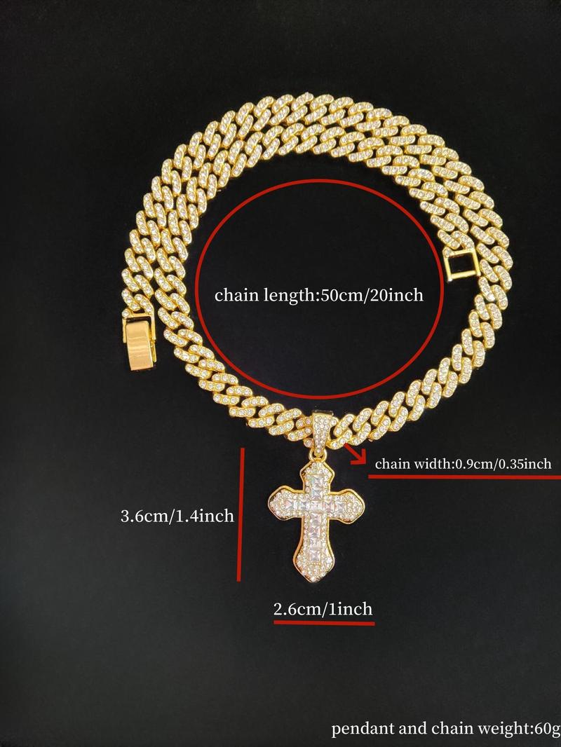 Product Introduction of 2024 Trendy Rhinestone Cross Pendant Necklace for Men & Women,  Punk Style Cuban Link Chain Jewelry Gift for Daily Decoration, Classic Fashion Accessories for Party, Club 5